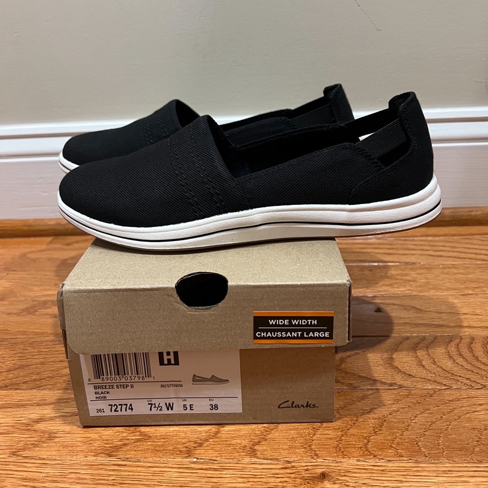 NEW Clarks Cloudsteppers Black Breeze Step II Slip-On Shoes - Size 7.5 Wide - Picture 6 of 11